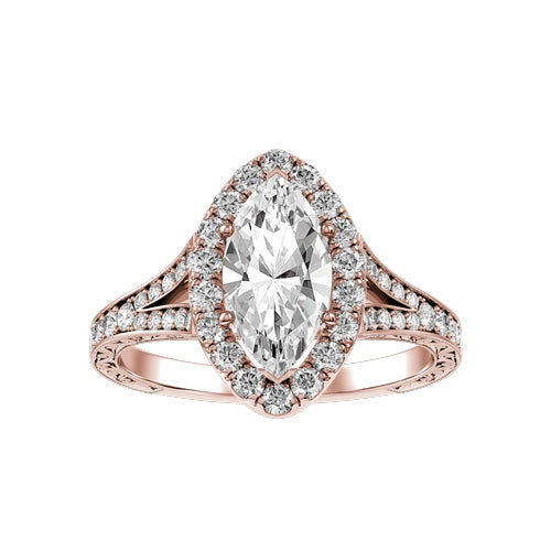 Marquise Natural Diamond Bridal Ring — down